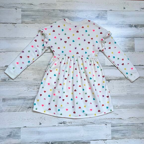 Cat & Jack Dress Girls 8 White Multicolor Hearts Long Sleeve Pockets Ruffle - Picture 5 of 7
